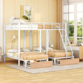 DEINPPA Triple Bunk Bed with Drawers, Can Be Separated into 3 Beds, Full Over Twin & Twin Bunk Bed,Metal Bed for Adult Kids Student Dormitory Bedroom Furniture Set, White