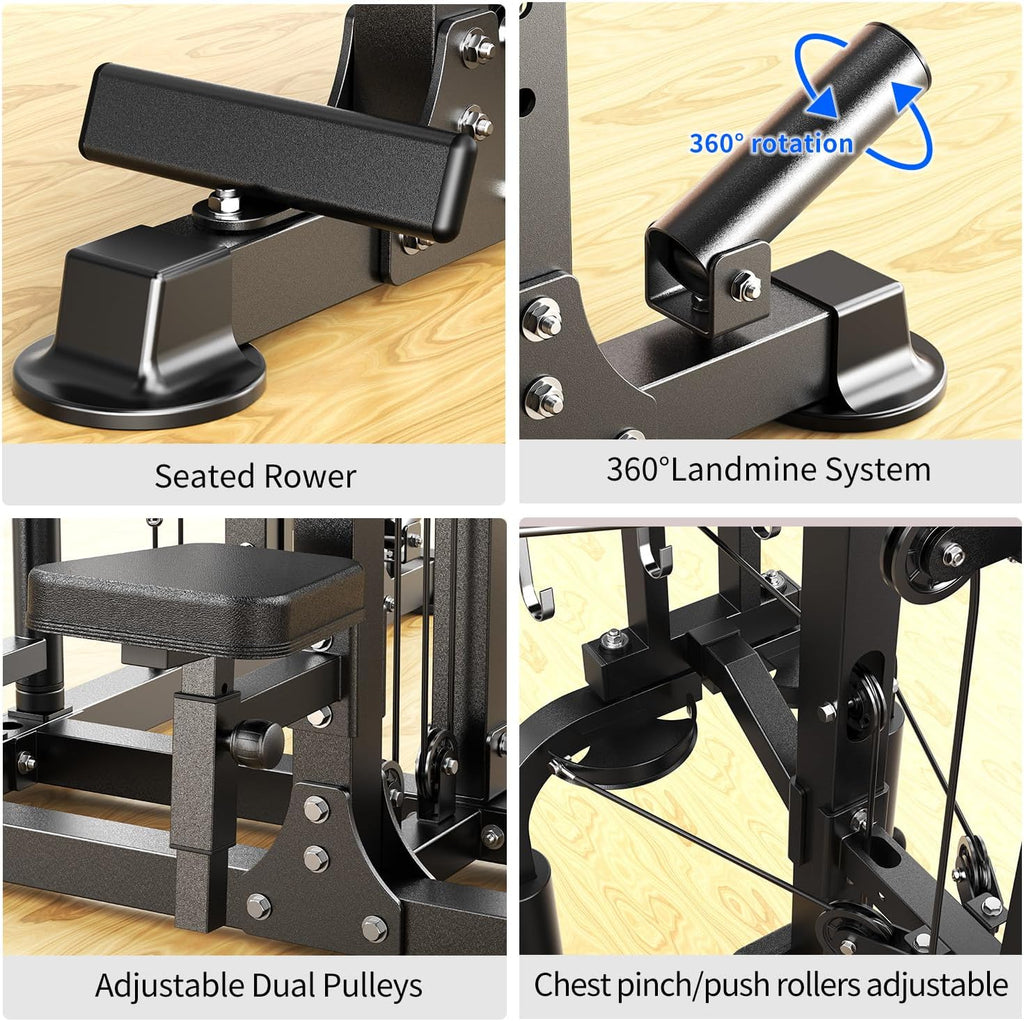 Multi-Purpose Squat Rack,Smith Machine Weight Rack Set with Cable Crossover System, Home Gym Power Racks, Power Racks and Packages