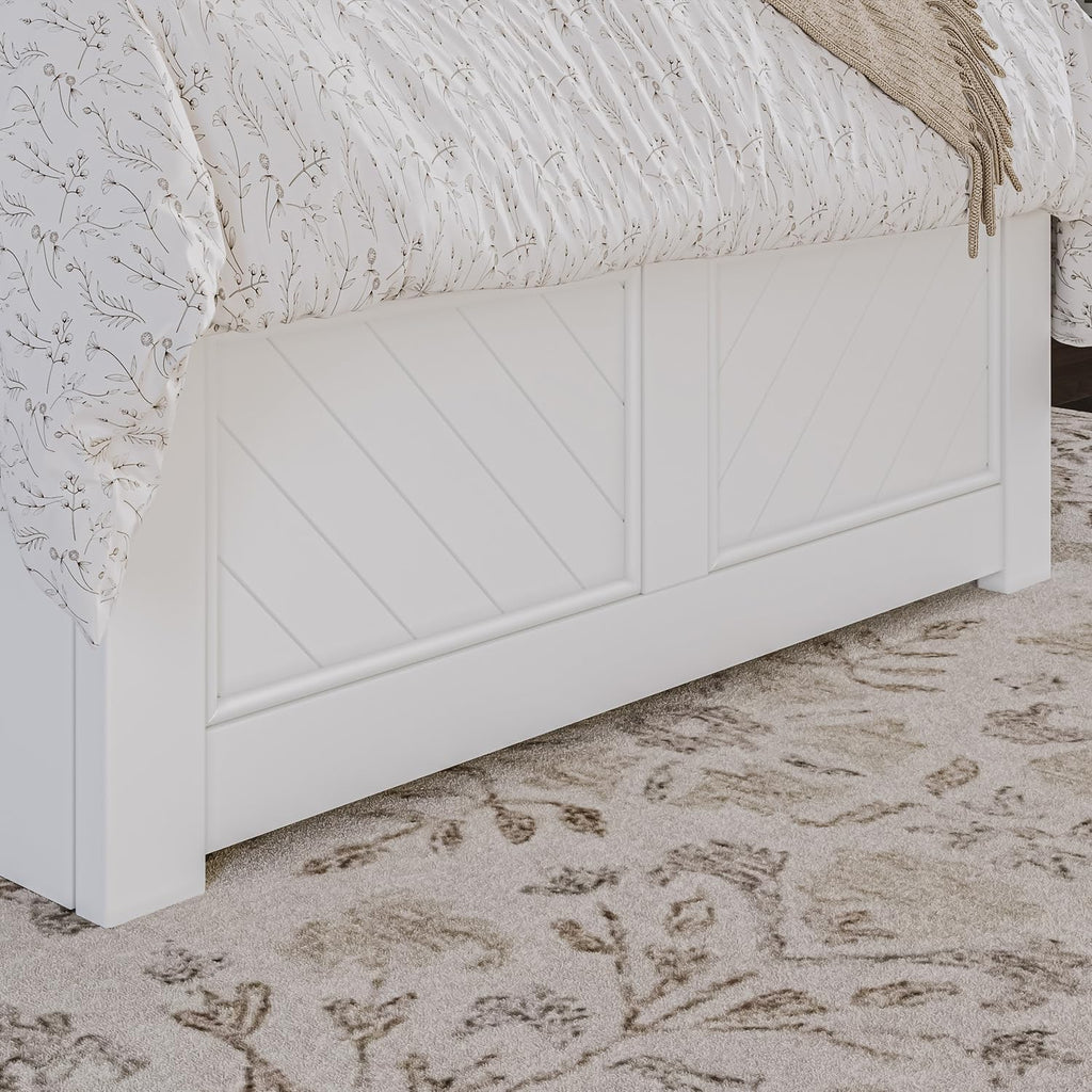 Maykoosh Twin Platform Bed with Matching Footboard & Twin Trundle in White