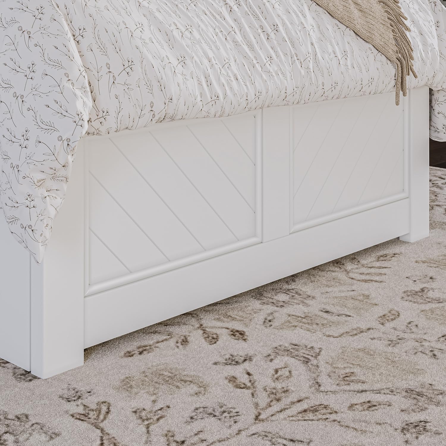 Maykoosh Twin Platform Bed with Matching Footboard & Twin Trundle in White