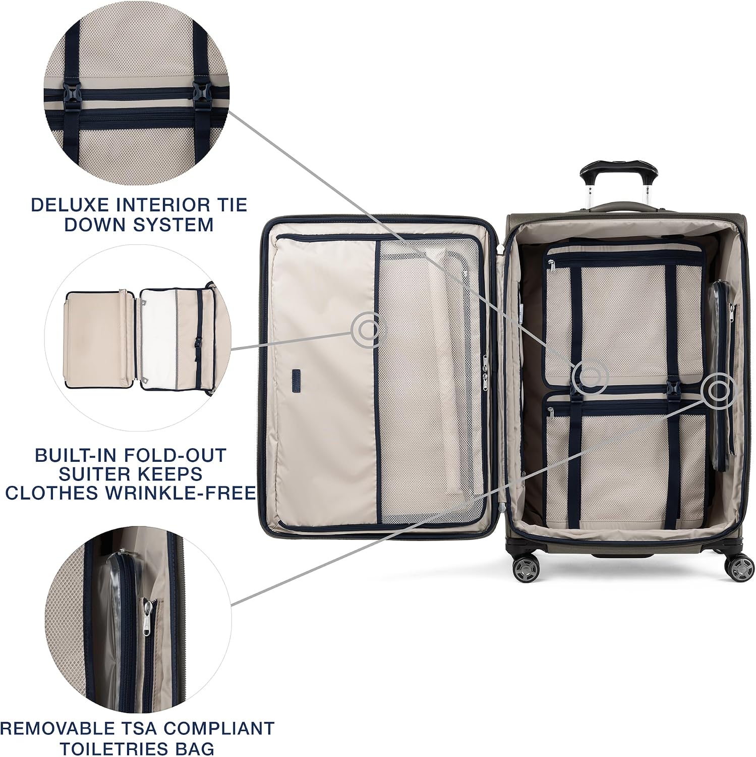 Travelpro Platinum Elite Softside Expandable Checked Luggage, 8 Wheel Spinner Large Suitcase, TSA Lock, Men and Women, Metallic Sand, Checked Large 29-Inch
