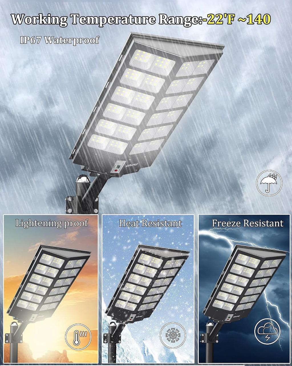 Ofuray Solar Street Lights Outdoor,Solar Security Flood Lights Parking Lot Lights Commercial Dusk to Dawn, 6500k Waterproof Led with Remote Control Motion for Street,Court,Barn (Of-9600W 660000Lm)