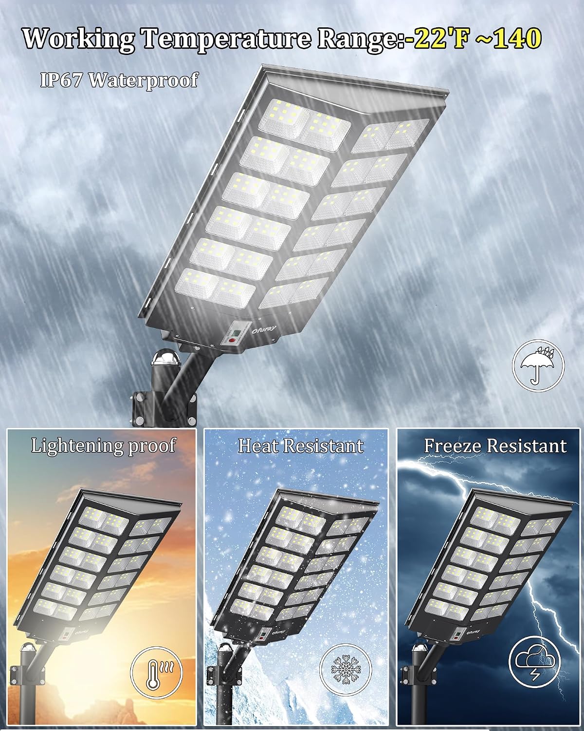 Ofuray Solar Street Lights Outdoor,Solar Security Flood Lights Parking Lot Lights Commercial Dusk to Dawn, 6500k Waterproof Led with Remote Control Motion for Street,Court,Barn (Of-9600W 660000Lm)