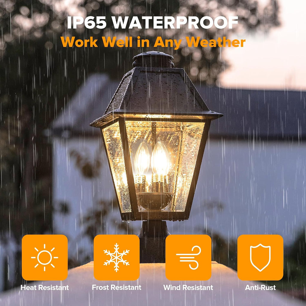 LUTEC Outdoor Solar Lamp Post Light with Motion Sensor, 400 Lumen Dusk to Dawn Waterproof Pole Light Head with Three Modes, Exterior Black Solar Powered Fence Post Light Fixtures for Outside