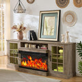 ROCKPOINT 3 Sided Glass 80' Fireplace TV Stand for TVs up to 90inch, Media Entertainment Center with Glass Door Storage Cabinet,36' Electric Fireplace with LED Light and Flame Colors,Grey
