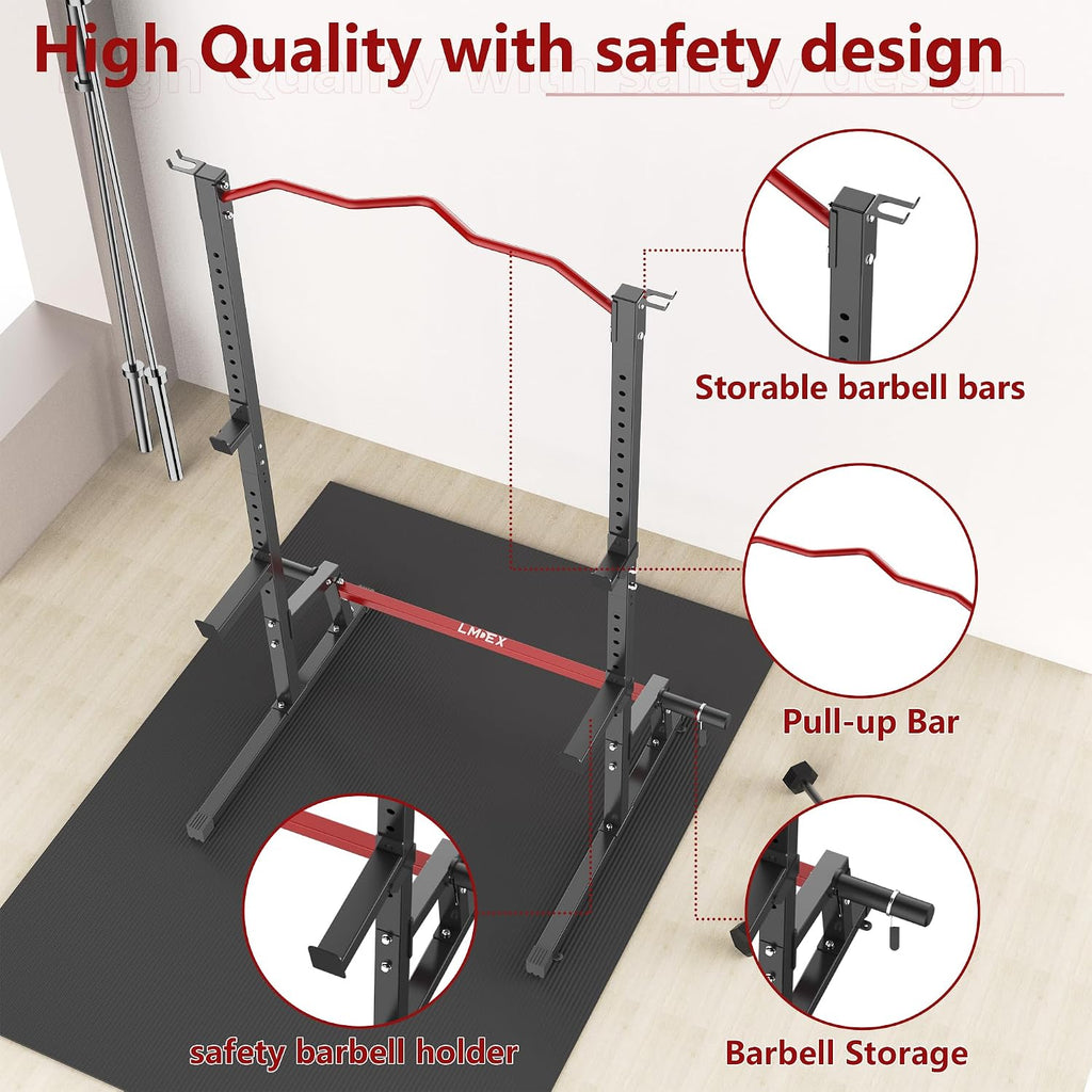 Lmdex Adjustable Squat Rack Barbell Rack Squat Stand Bench Press Pull Up Home Gym Weight Rack