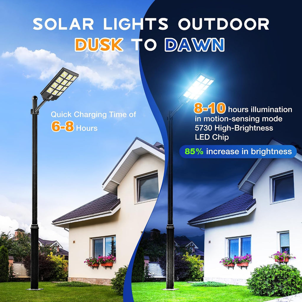 OKPRO 10000W Solar Street Lights Outdoor, IP66 Waterproof Solar Lights Outdoor with Motion Sensor & Remote, Dusk to Dawn Commercial Security Lighting for Parking Lot, Yard, Farm, Driveway (2 Pack)