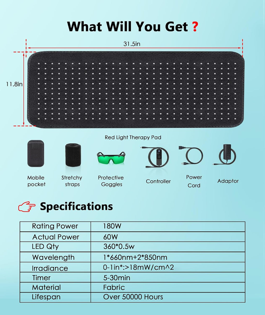 Red Light Therapy Pad for Body, 60W LED Red & Infrared Light Device Mat with 660nm & 850nm Wavelengths for Waist Back Shoulder Muscle Pain Relief FSA Eligible