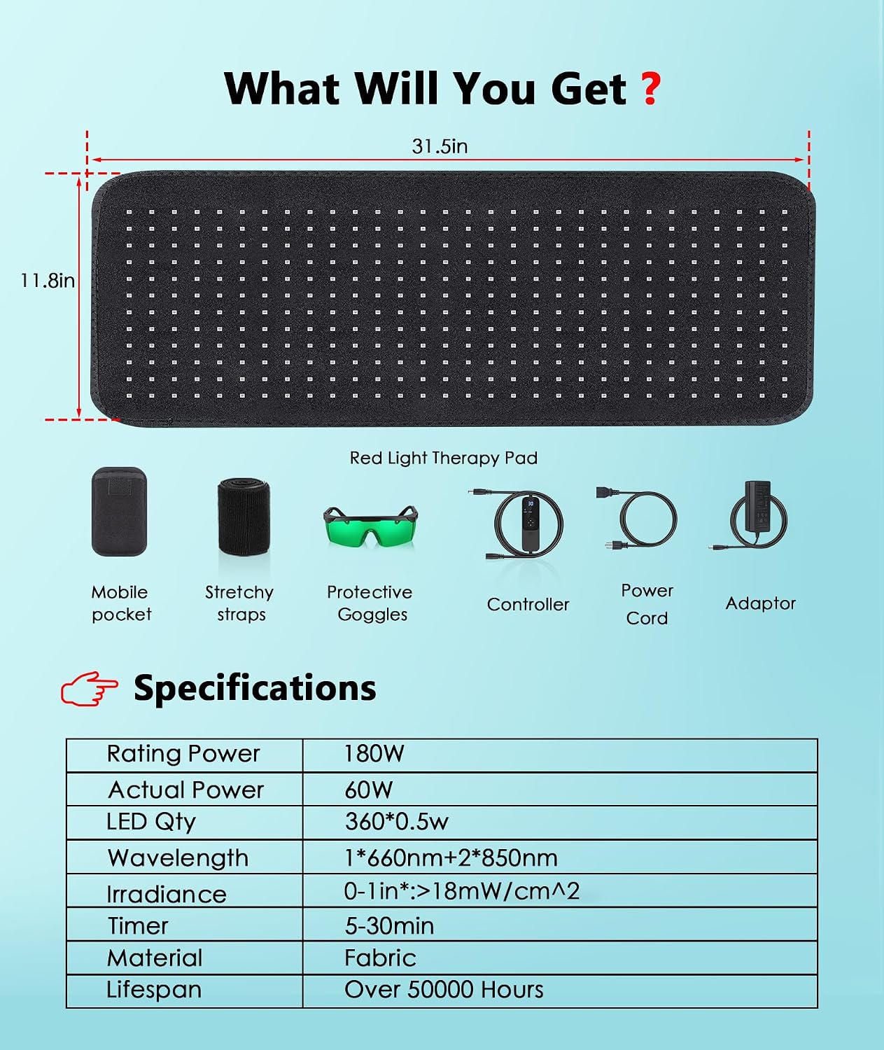 Red Light Therapy Pad for Body, 60W LED Red & Infrared Light Device Mat with 660nm & 850nm Wavelengths for Waist Back Shoulder Muscle Pain Relief FSA Eligible