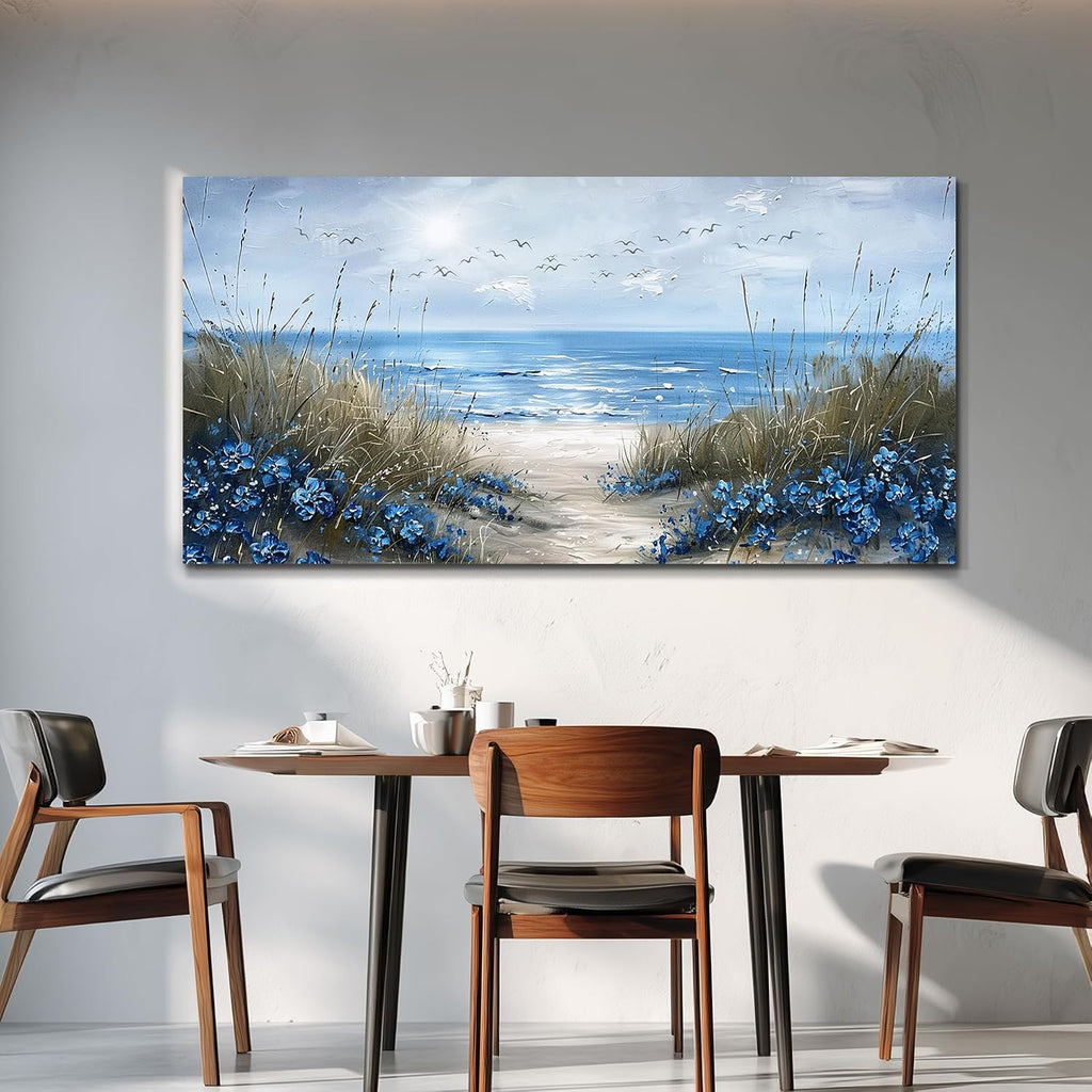 KELIYUAN Large Wall Decor For Living Room Canvas Wall Art For Office Bedroom Aesthetic Blue Ocean Sea Wave Wall Painting Artwork Pictures Modern Beach Posters Ready To Hang Home Decoration 30'x60'