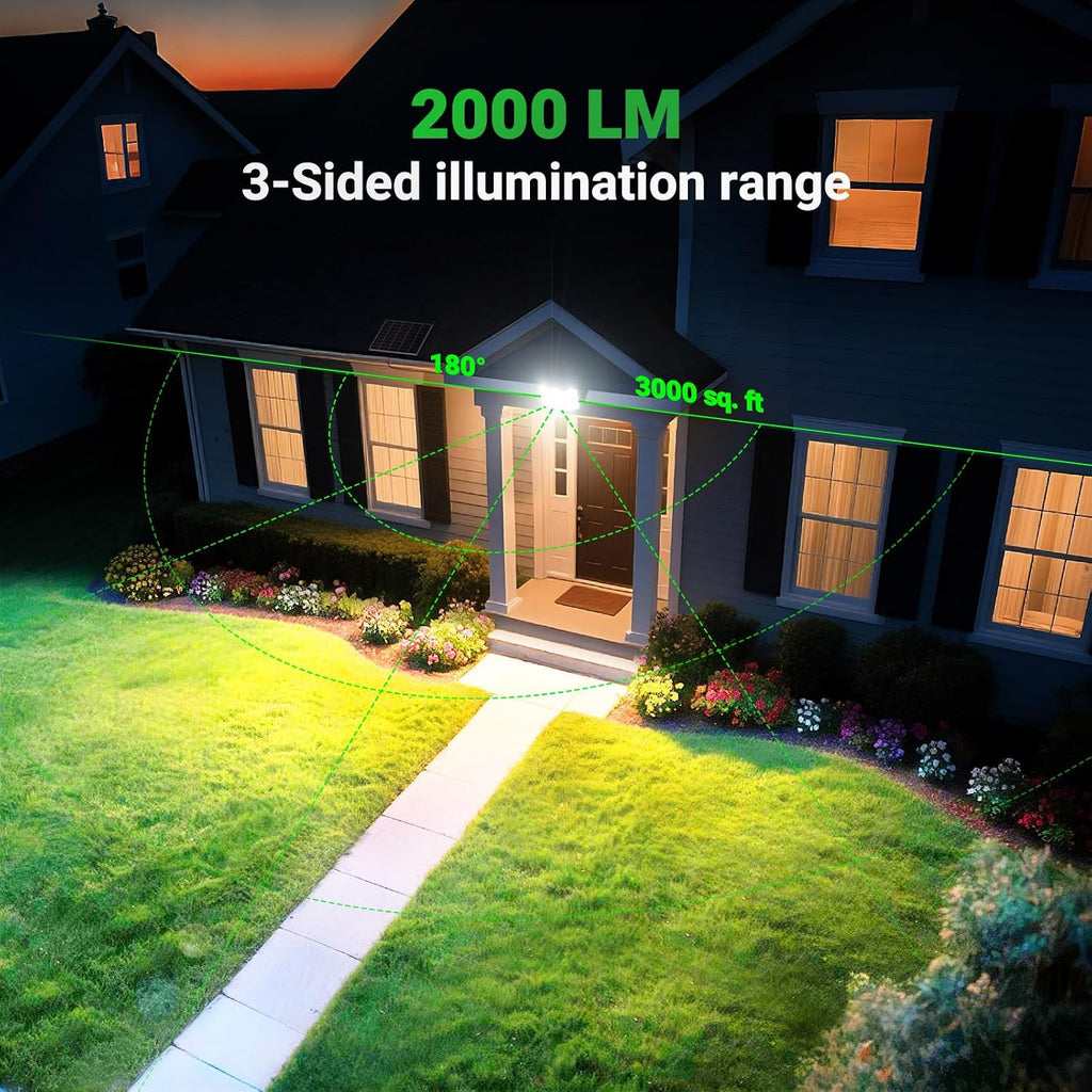 intelamp Solar Flood Lights Outdoor Waterproof, 20000mAh 2000LM Floodlight Exterior with Remote 16.4 FT Cable, 2-12H Timer Dusk to Dawn Security Spots Lighting Outside for Garden Pathway (Pack of 2)