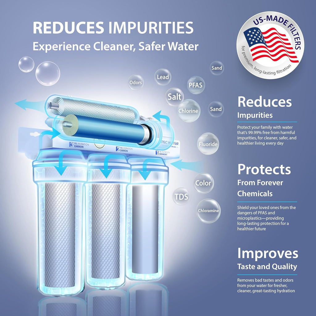 APEC Water RO-90, 5-Stage Under Sink Reverse Osmosis Water Filter System, NSF Certified 372 & 58, 90 GPD, Reduces 99% of Impurities