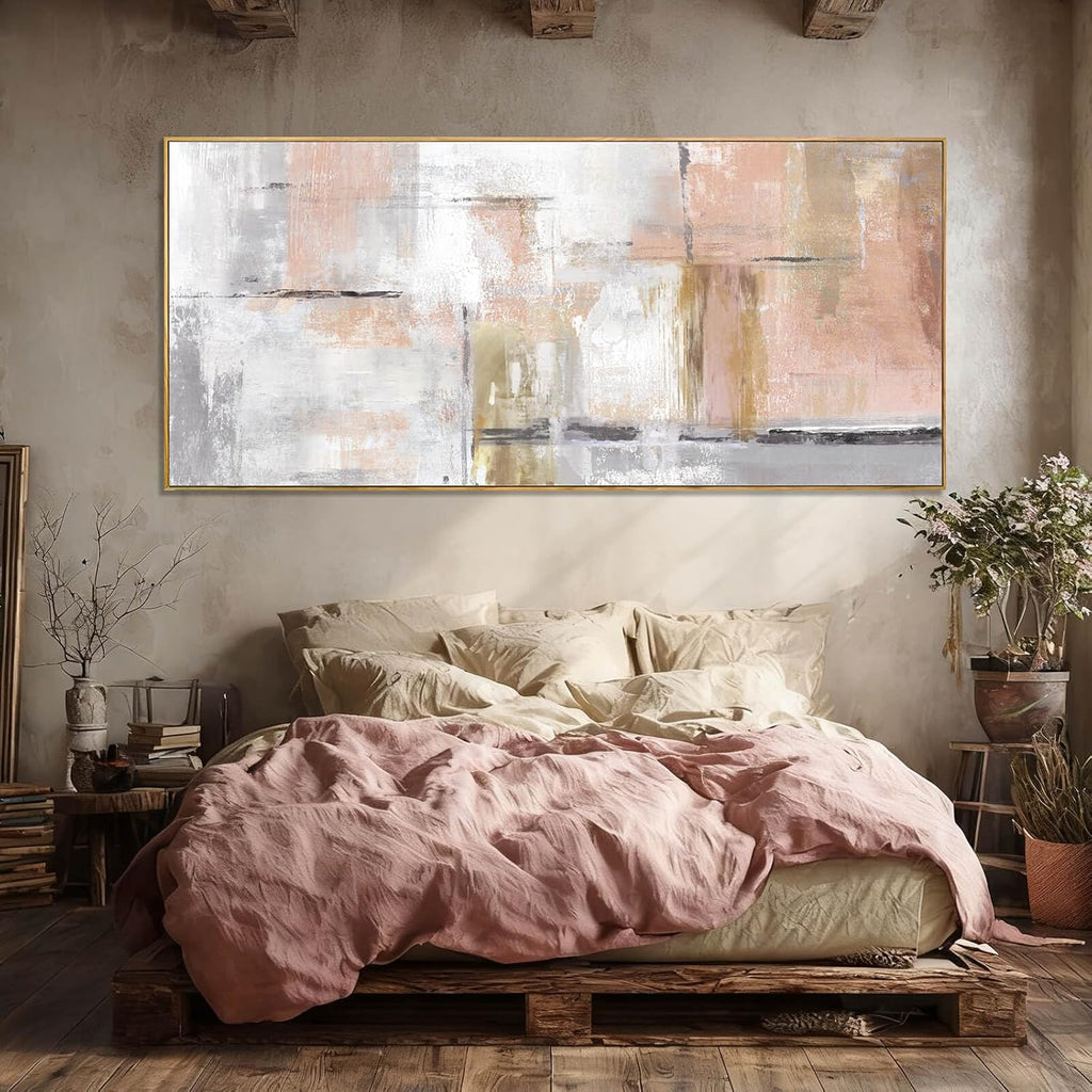 SOUGUAN Contemporary Home Wall Decor Pink and White Canvas Painting Abstract Wall Art 32'x70' Decorations for Bedroom Kitchen Artwork