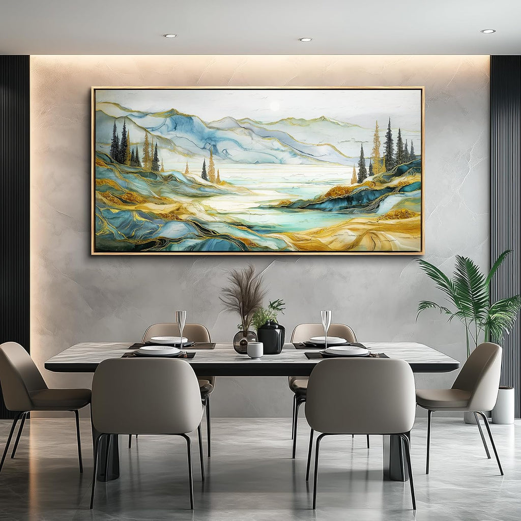 JUDASJART Canvas Wall Art For Bedroom Large Wall Decorations For Living Room Modern Office Wall Decor Abstract Mountain Painting Landscape Watercolour Pictures Artworks Home Decor Wood Framed