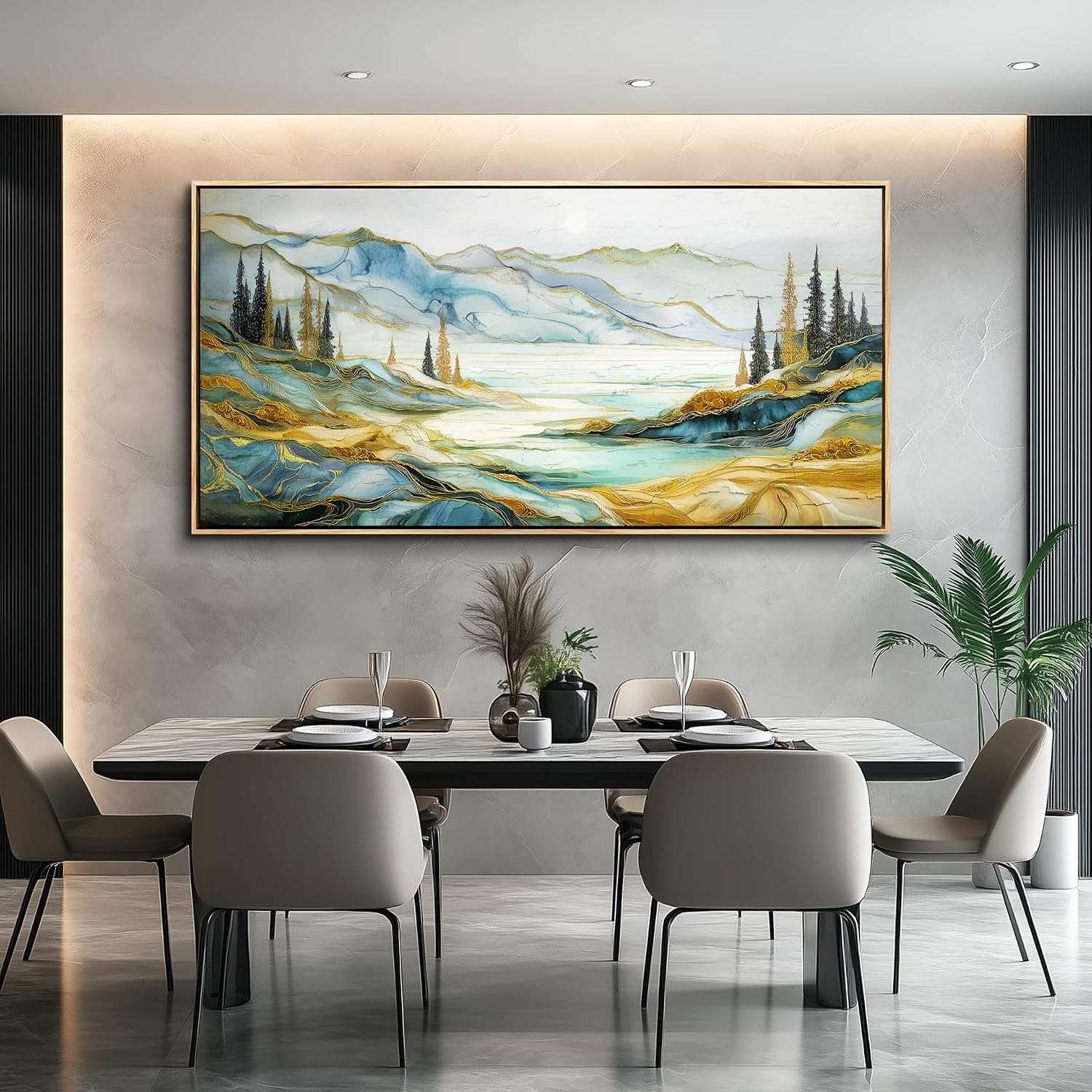 JUDASJART Canvas Wall Art For Bedroom Large Wall Decorations For Living Room Modern Office Wall Decor Abstract Mountain Painting Landscape Watercolour Pictures Artworks Home Decor Wood Framed