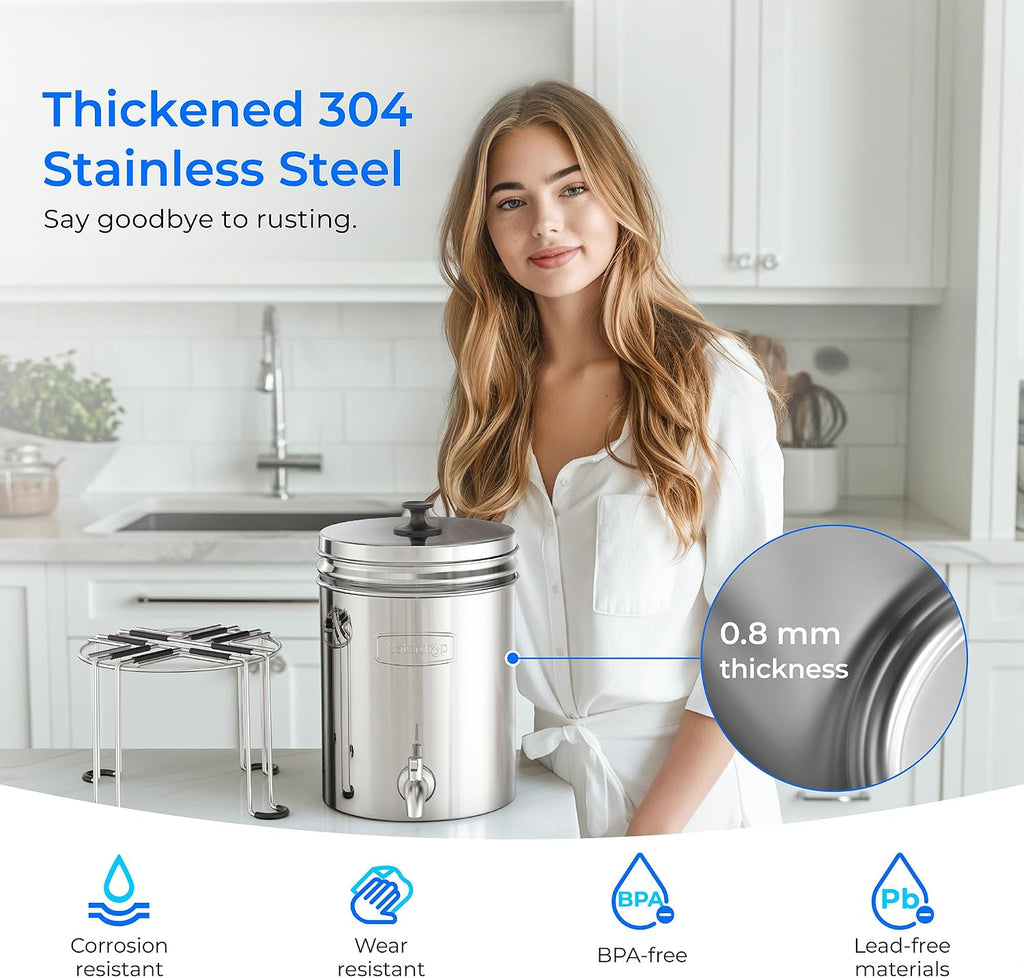 Waterdrop TK-AB-FS Gravity Water Filter System, with Silver Ions Enhanced Filtration, NSF/ANSI 42&372 Standard, Reduces Fluoride and Chlorine, with 4 Filters and Metal Spigot, 2.25G