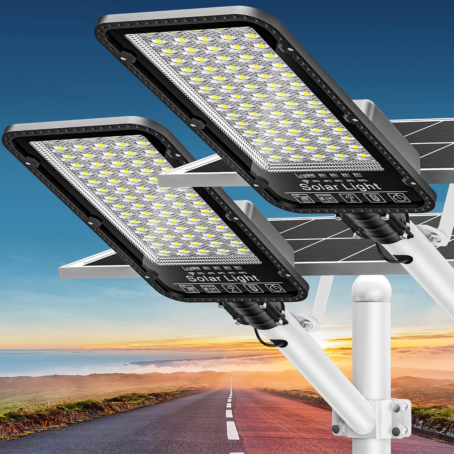12000W Solar Street Lights Outdoor - 6500K Solar Parking Lot Lights Commercial Dusk to Dawn, Heavy Duty Split Type Solar Street Light with Remote Control, Street Lights Solar Powered for Yard (2Pack)