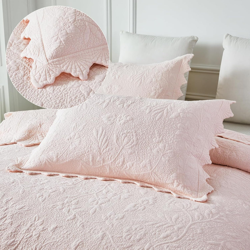 Brandream Queen Size Quilt Set Cotton Pink Quilts Farmhouse Matelasse Coverlet Oversized Bedspread 98x106 with 2 Standard Shams