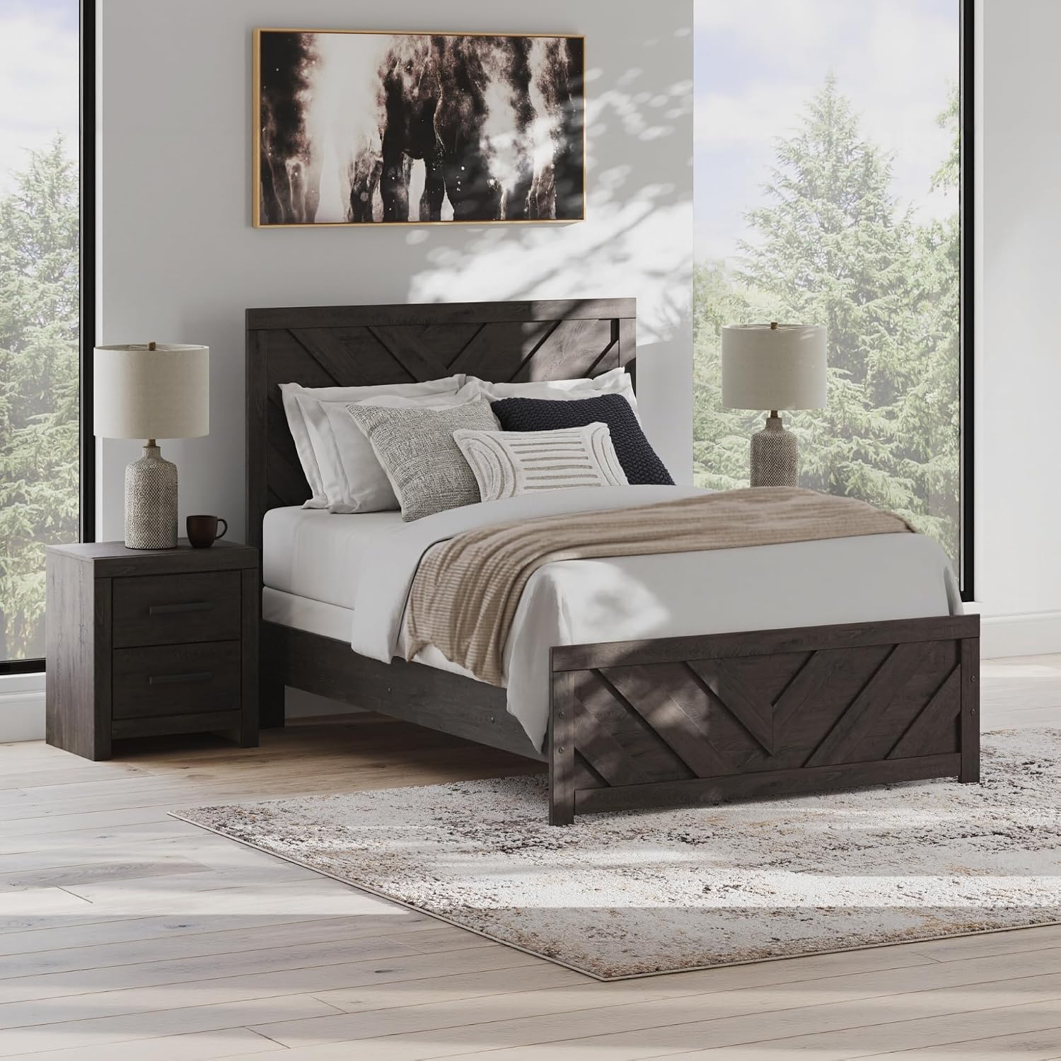 Signature Design by Ashley Prendonea Farmhouse Full Panel Bed, Foundation or Box Spring Needed, Gray