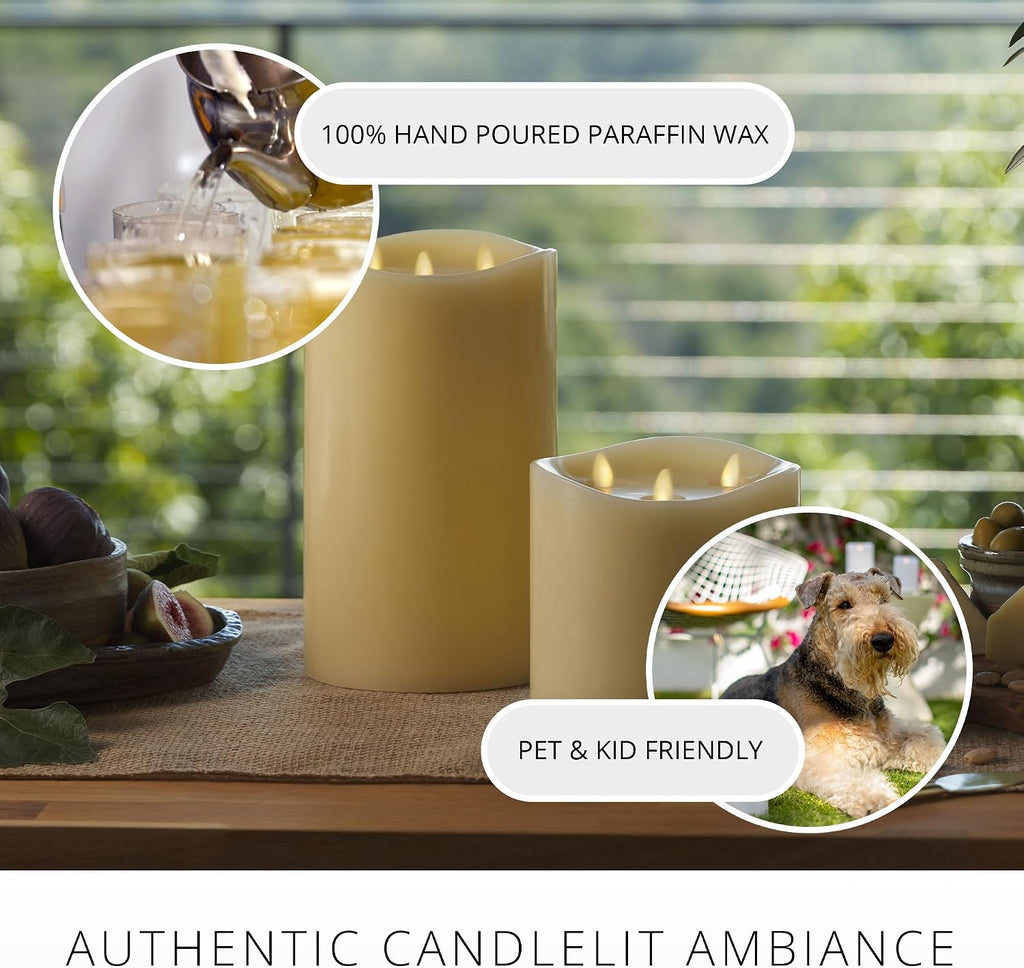 Luminara Tri-Flame Flameless LED Candle, Ivory 5.8' x 9.7', Moving Flame Real Wax Home Decor Battery Operated Emergency Light, Religious Ceremony Safe