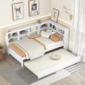 Modern Twin Size Daybed with Trundle, Solid Wood Captain Platform Bed with Storage Cabinets and USB Ports, Low Floor Bed for Kids Teens Adult Bedroom, Easy Assembly (White-XX115)