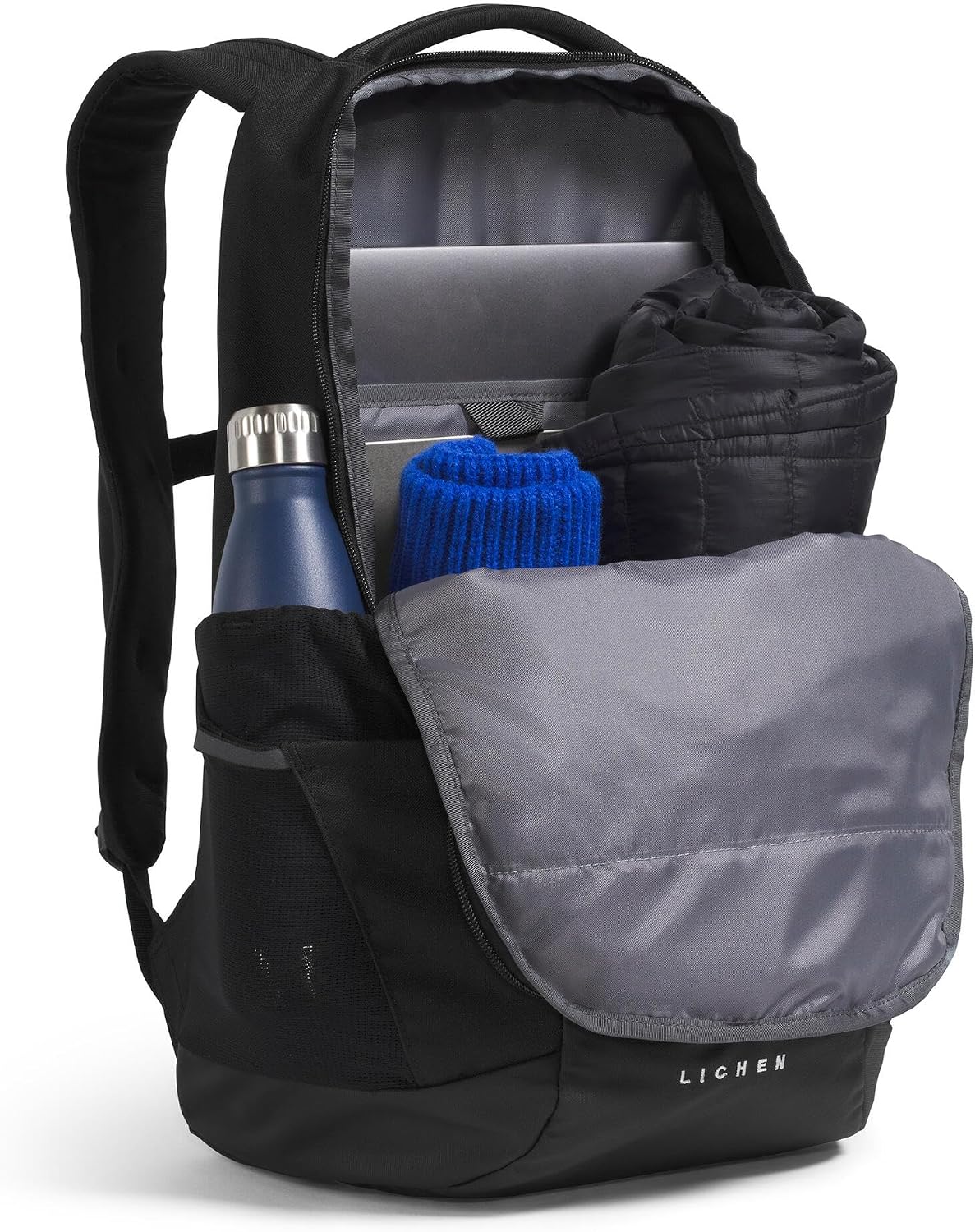 The North Face Lichen Daypack - Everyday Commuter Backpack, Laptop Sleeve, Water Bottle Pockets, Center Front Pouch, TNF Black/TNF White, One Size