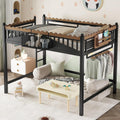 JIVOIT Metal Loft Bed with Built-in Storage Shelves and Bookshelf, Full Size Metal Loft Bed with Safe Ladder & Guardrail, Space-Saving Loft Bed, No Box Spring Needed and Chic Design
