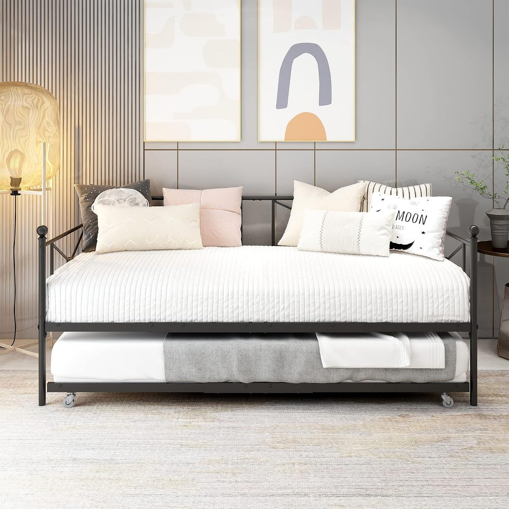 Sofa Bed Daybed with Trundle Sofa Bed Frame with Headboard,Premium Steel Slat Support,Multifunctional Mattress Foundation,Twin,Black
