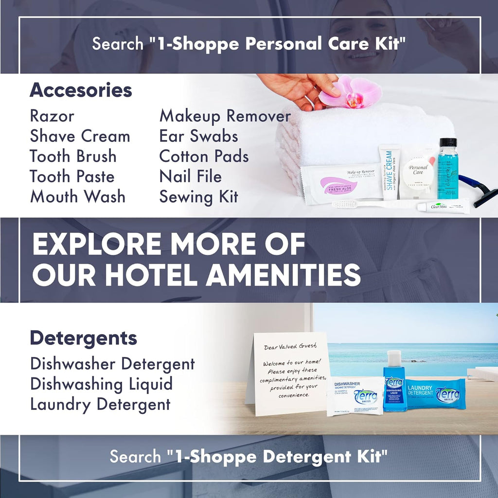 Terra Pure Hotel Soaps & Toiletries Bulk Set | 1-Shoppe Amenities Kit | 1oz Shampoo & Conditioner, Body Wash, Lotion, 1.25oz Bar Soap | Travel Size | 150 Pieces