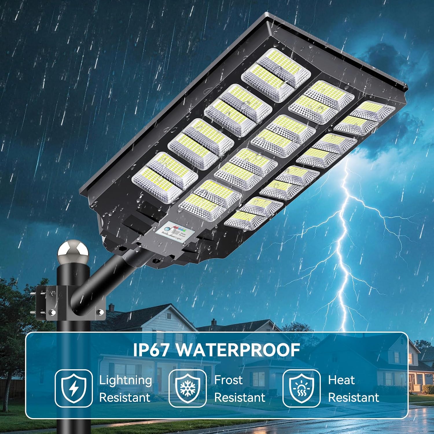 VOOJOY 8000W Solar Street Lights Outdoor Waterproof, Dusk to Dawn Solar Lights Outdoor with Motion Sensor and Remote Control for Yard, Parking Lot, Garage, Street, 4 Pack