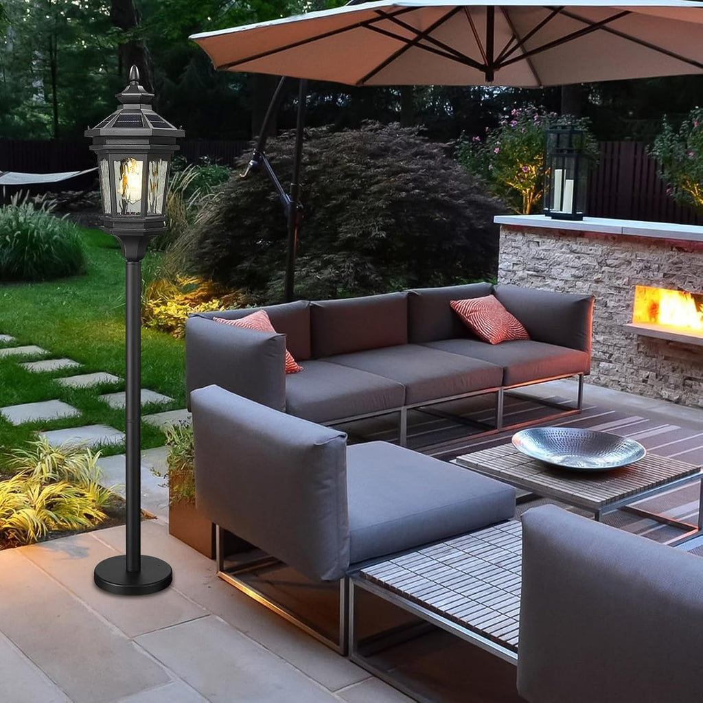 Darkaway Solar Post Light Outside Floor Lamp with Remote Control, Waterproof Outdoor Solar Lighting with Water Ripple Glass Shade for Lawn Pool Garden