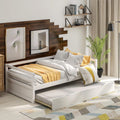 Knocbel Solid Wood Daybed and Trundle Set Mattress Foundation Platform Bed Frame with Slats Support, Twin (White)