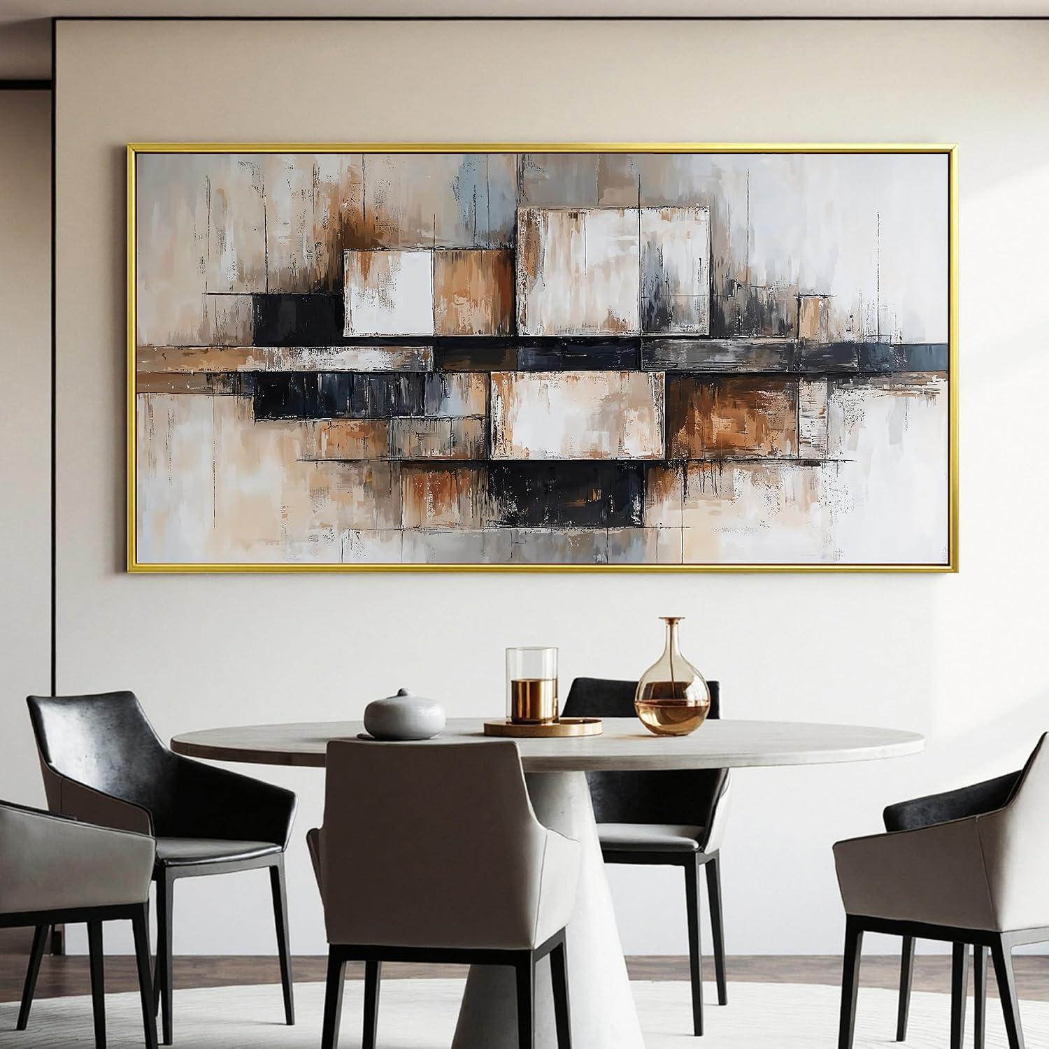 Modern Abstract Geometric Oversized Wall Art Decor For Living Room Modern Abstract Beige And Black Wall Art Geometric Decorations Prints Wall Art For Bedroom And Office Gold Frame Wall Decor 29 X 58In