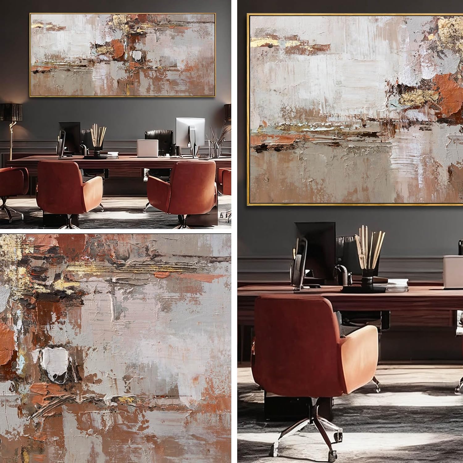 Brown and Gold Canvas Wall Art Colorful Abstract Minimalist Framed Prints for Wall Decor 32'x70' Large Artwork for Living Room Bedroom Kitchen Office
