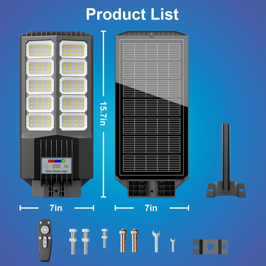 Solar Street Lights Outdoor Waterproof 6500W Solar Flood Lights Dusk to Down with Motion Sensor for Parking Lot, Outdoor Street Light Solar Powered 7000K for Yard Patio and Walkway