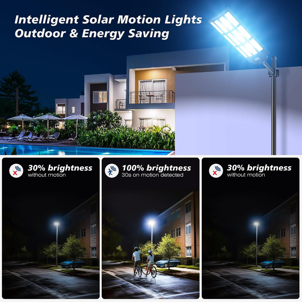WYWNA 15000W Solar Street Lights Outdoor - Wide Angle Solar Lights Outdoor Motion Sensor, Commercial Parking Lot Light Dusk to Dawn, 7000K LED Street Light IP66 Waterproof with Remote Control