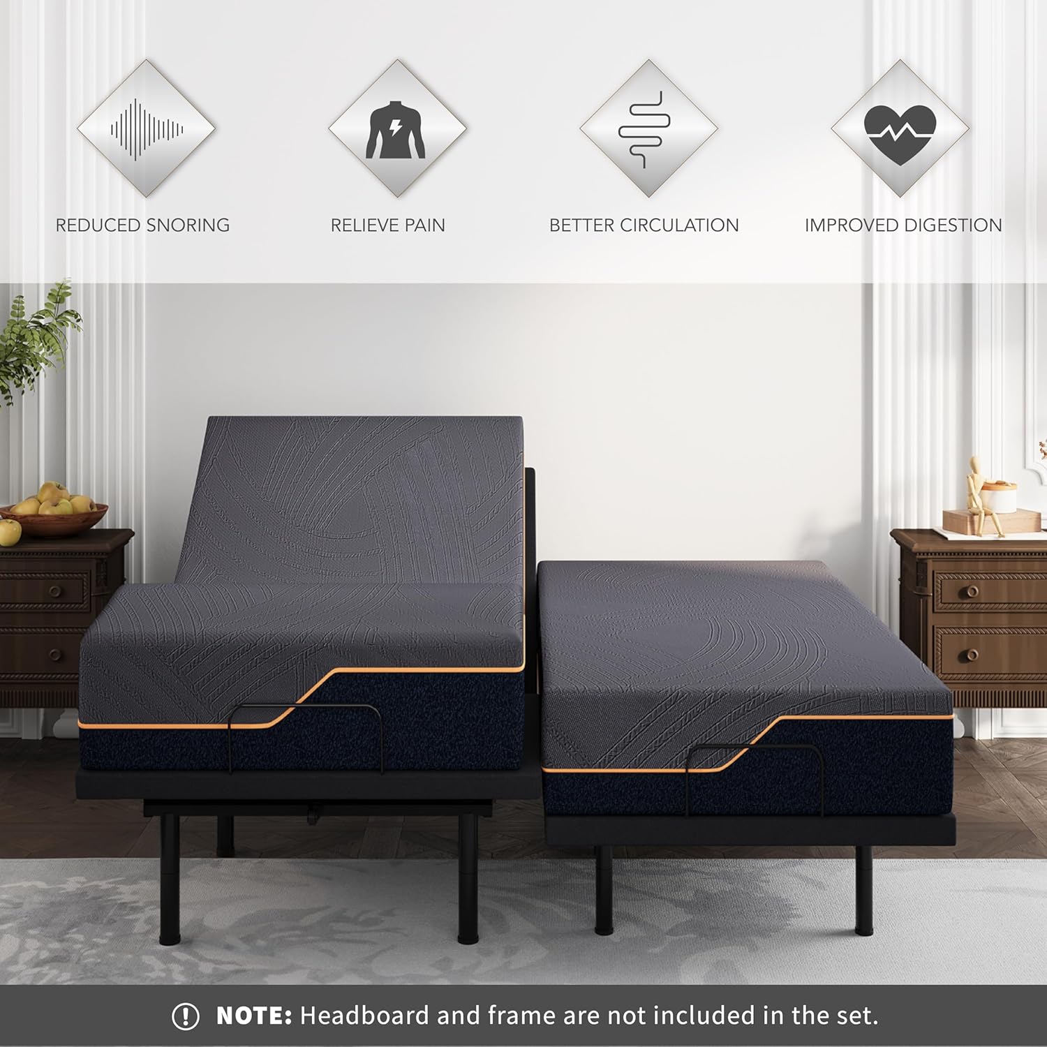 Dyonery Adjustable Bed Base Frame (Frame Only), Head & Foot Incline, 750lbs Lift Capacity, Powerful Quiet Motor, Wireless Remote, 5 Minutes Tools-Free Assembly, Anti-Snore, Split King Size