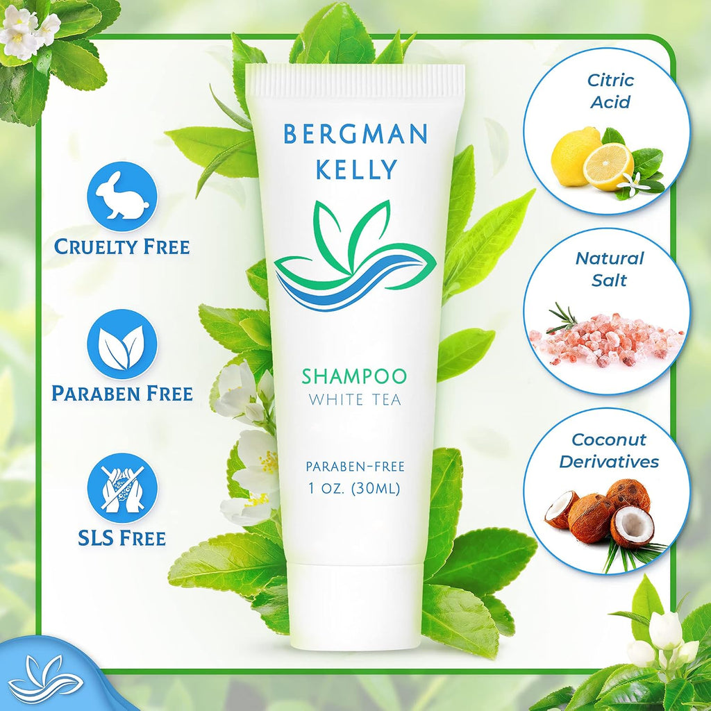 Bergman Kelly - Travel Shampoo and Conditioner Set - 1 fl oz, 18000 Pieces, White Tea - Delight Your Guests with Revitalizing and Refreshing Hotel Toiletries and Guest Hospitality in Bulk