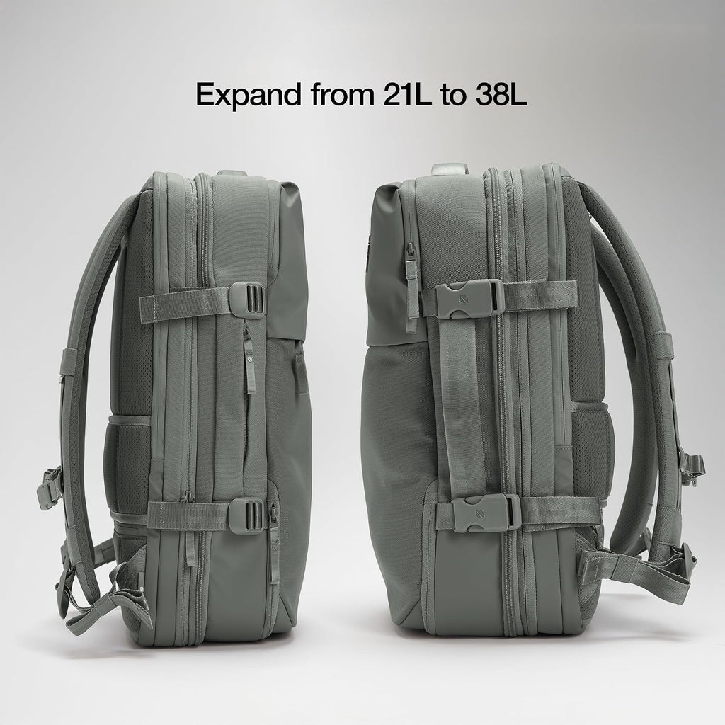Incase A.R.C. Travel Backpack 38L – Expandable Carry On Luggage, Fits up to 17' Laptop – Butterfly Opening, Quick Access Pocket, Shoe Storage – Airplane Travel Essentials, Weekend Bag – Smoked Ivy