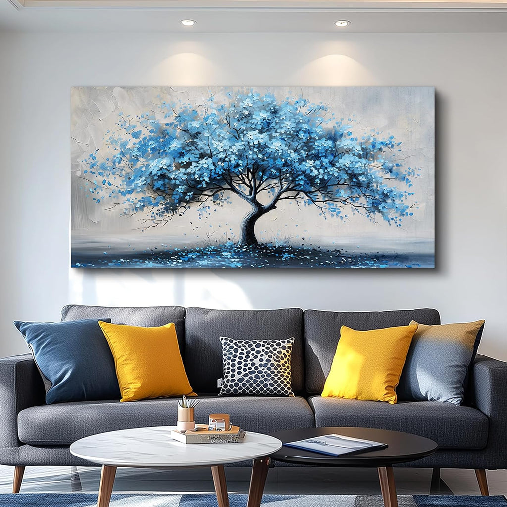 KELIYUAN Large Wall Art For Living Room Canvas Wall Decor For Office Bedroom Room Decorations Abstract Paintings Blue Tree Pictures Artwork Ready To Hang Guesthouse Mural Aesthetic Decor 30x60 In