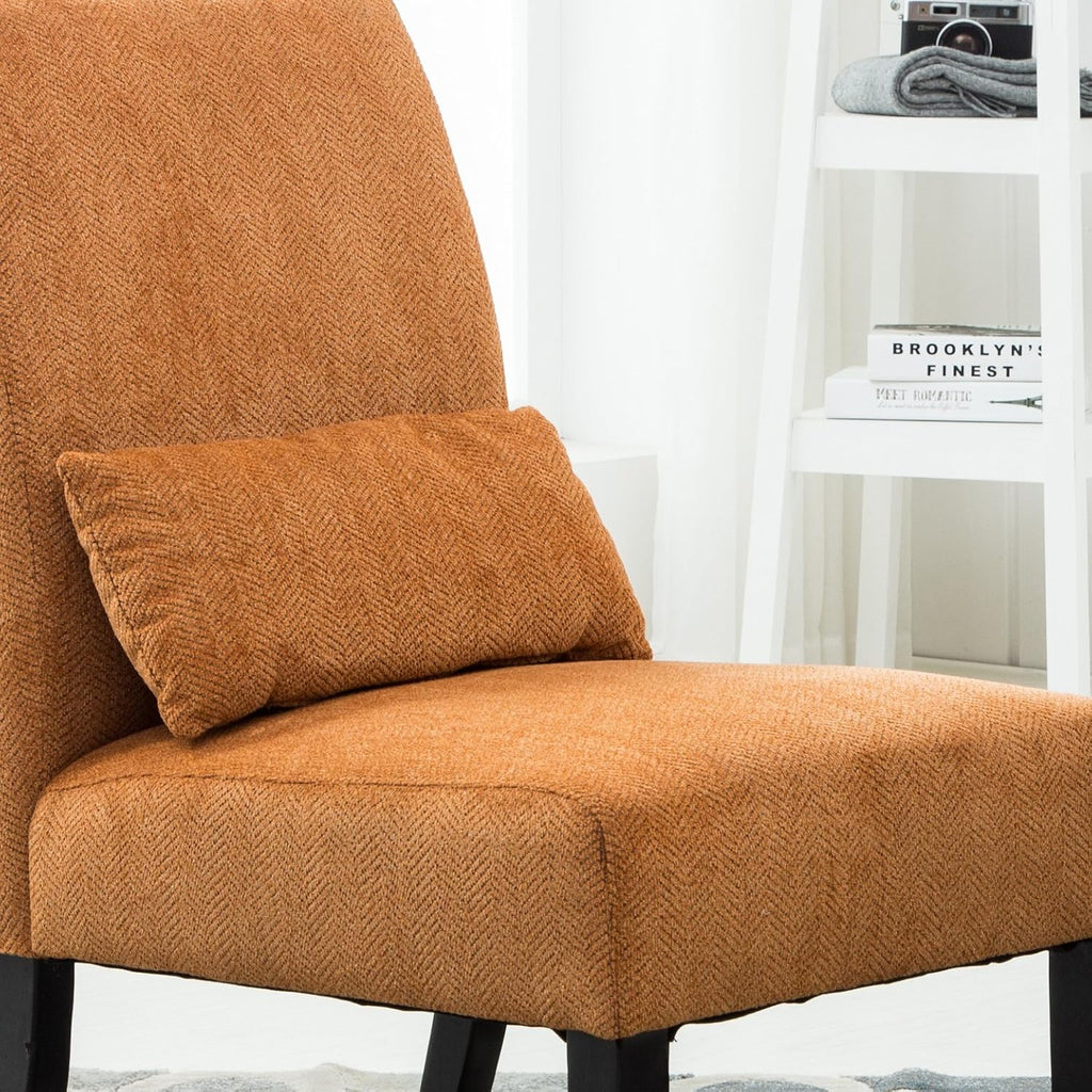 Roundhill Furniture Pisano Orange Fabric Armless Contemporary Accent Chair with Matching Kidney Pillow, Single