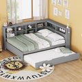 Modern Full Size Daybed with Trundle, Solid Wood Captain Platform Bed with Storage Cabinets and USB Ports, Low Floor Bed for Kids Teens Adult Bedroom, Easy Assembly (Gray-FF025)