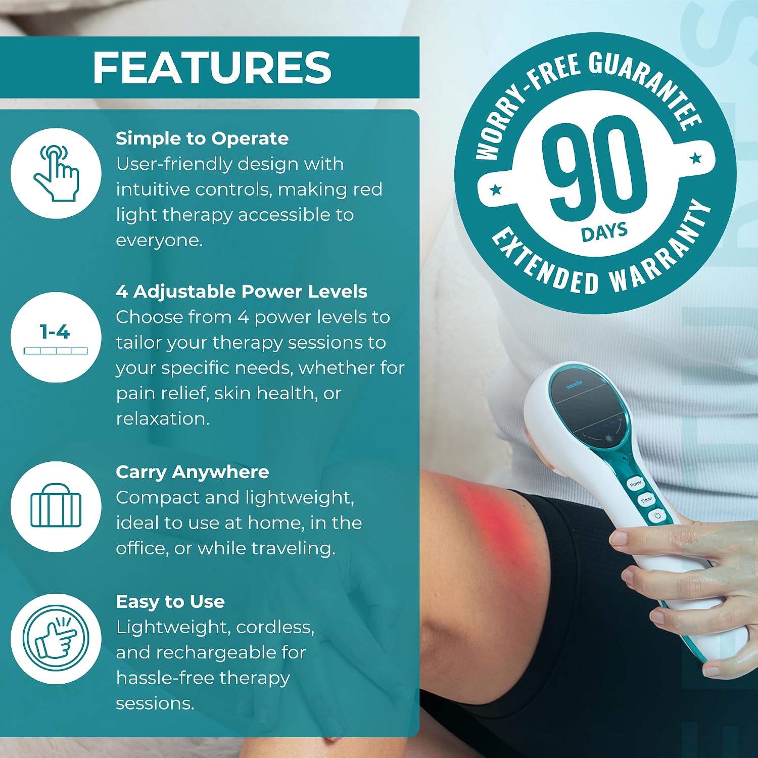 Norelie RedRevive Cold Laser Therapy Wand with Stand & Conductive Gel for Hands-Free Enhanced Light Therapy Sessions, Portable Red Light Therapy Wand for Relief of Muscle, Joints and Body Pain