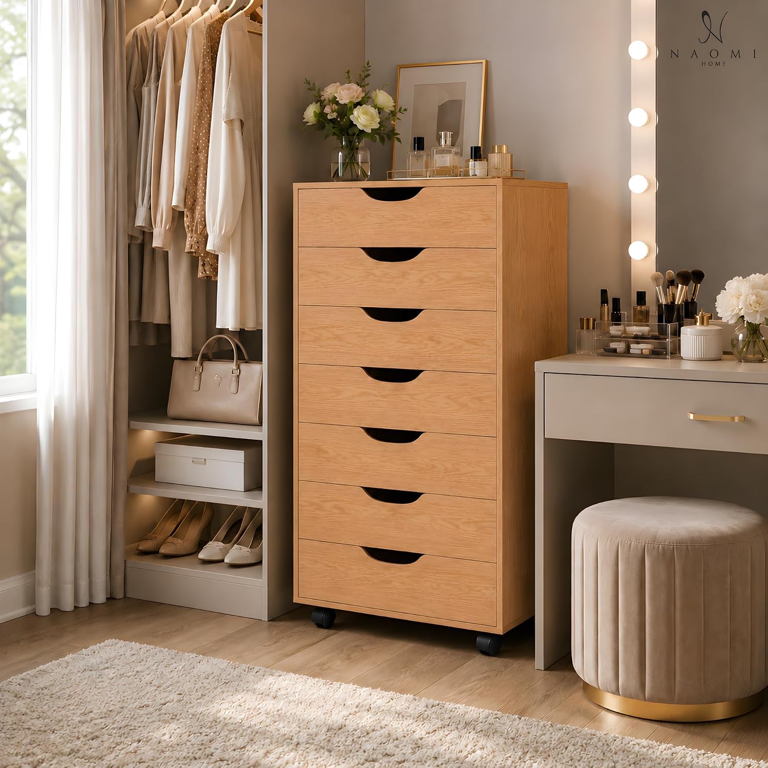 Naomi Home Multi-Drawer Storage Cabinet with 7 Drawers, Compact Organizer for Living Spaces & Home Storage
