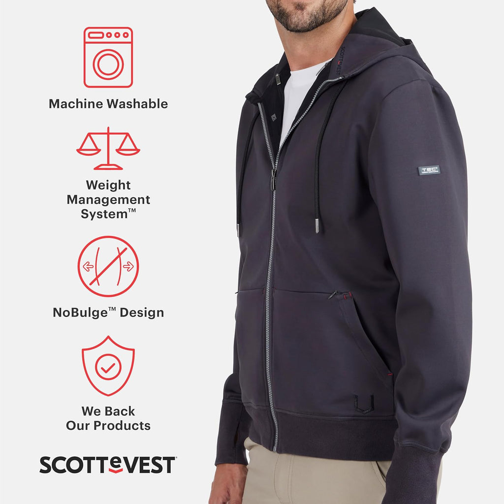 SCOTTeVEST Skubatu Hoodie for Men - 21 Hidden Pockets - Zip Up Sweatshirt for Travel & More