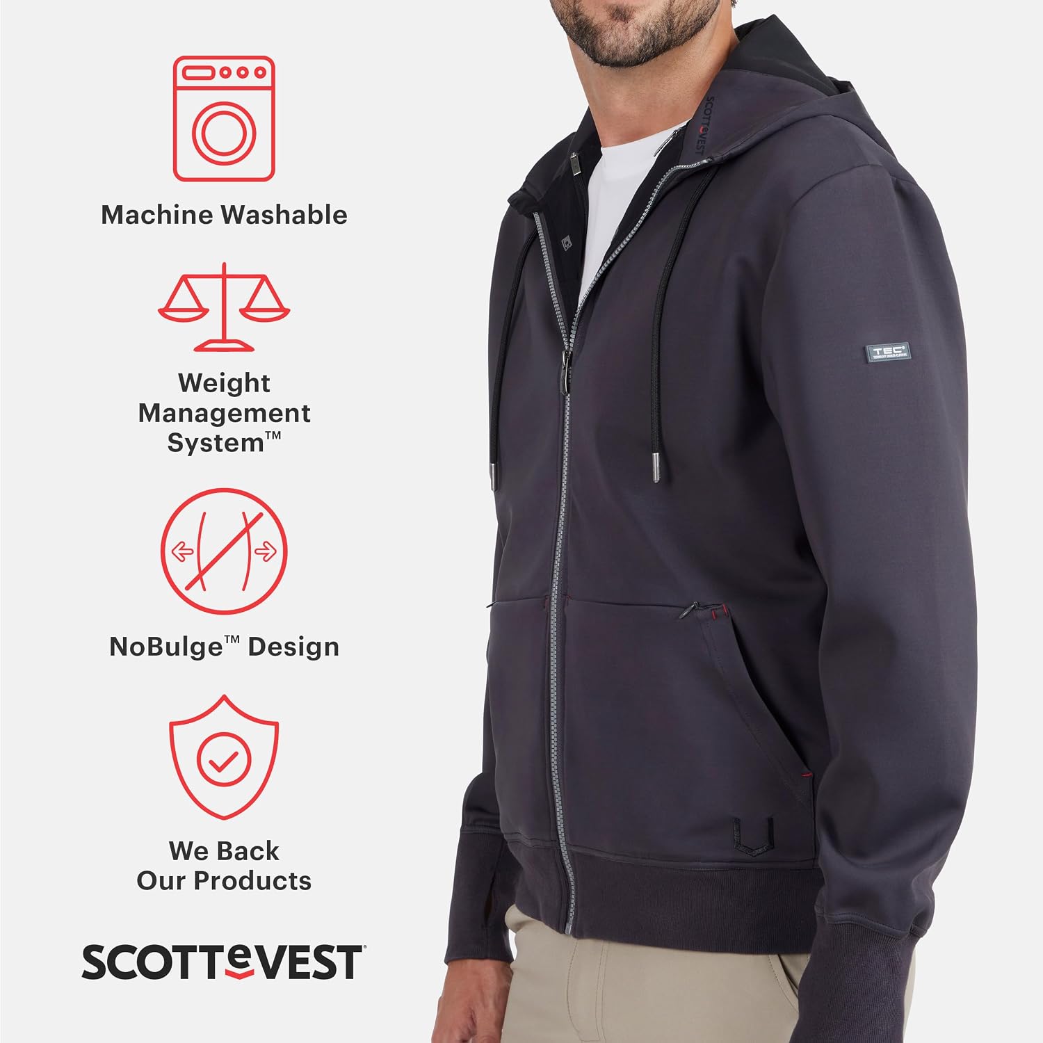 SCOTTeVEST Skubatu Hoodie for Men - 21 Hidden Pockets - Zip Up Sweatshirt for Travel & More