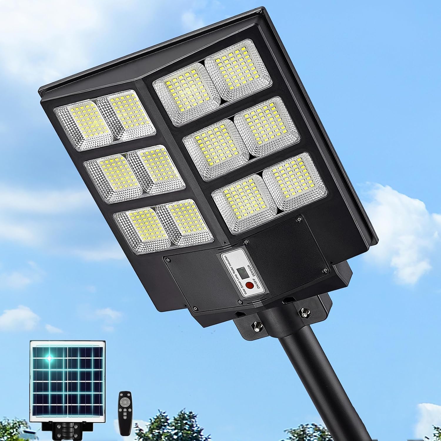 6000W 600000LM Solar Street Lights Outdoor Waterproof, IP67 LED Security Flood light with Motion Sensor, Dusk to Dawn Solar Lights Outdoor for Outside, Parking Lot, Yard, Garage, Remote Control, 2PCS