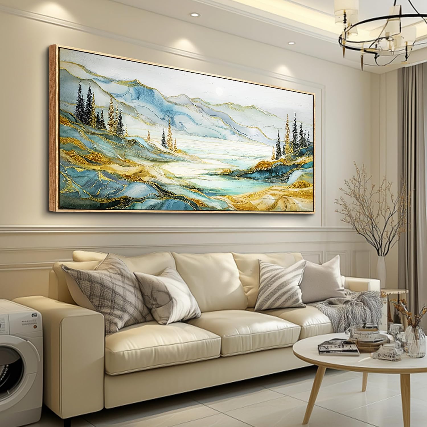 JUDASJART Canvas Wall Art For Bedroom Large Wall Decorations For Living Room Modern Office Wall Decor Abstract Mountain Painting Landscape Watercolour Pictures Artworks Home Decor Wood Framed