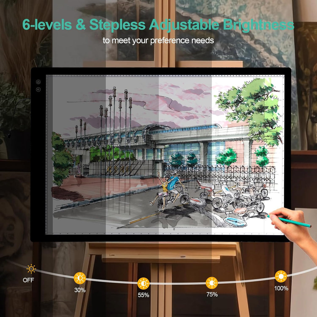 Rechargeable A1 Light Pad - Ultra-Thin Large Diamond Painting Light Board, 3 Colors 6 Levels Adjustable Brightness Tracing Light Box, Wireless Tracing Light Table for Weeding Vinyl Drawing