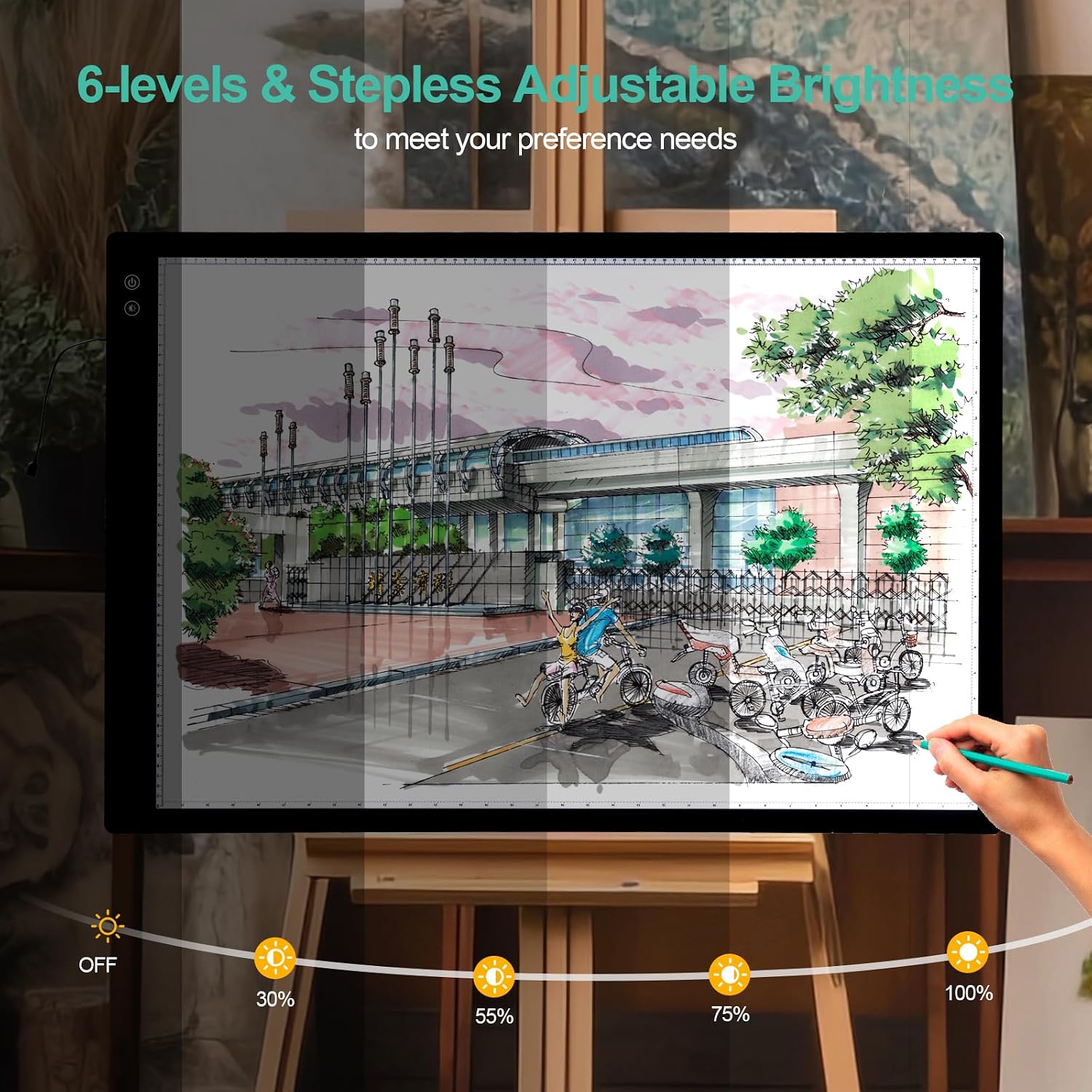 Rechargeable A1 Light Pad - Ultra-Thin Large Diamond Painting Light Board, 3 Colors 6 Levels Adjustable Brightness Tracing Light Box, Wireless Tracing Light Table for Weeding Vinyl Drawing